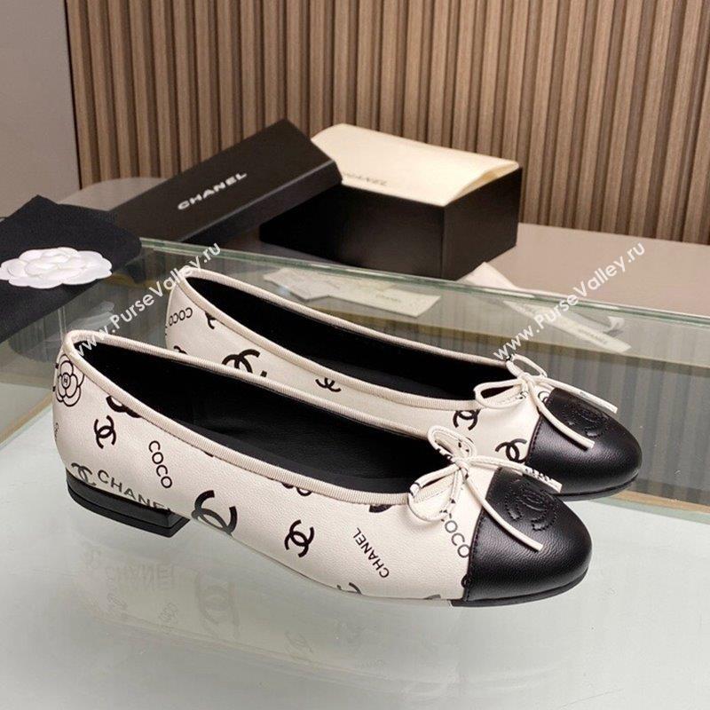 Chanel Classic Logo Printed Leather Ballet Flat White 2023 CH10141 (MD-231014052)