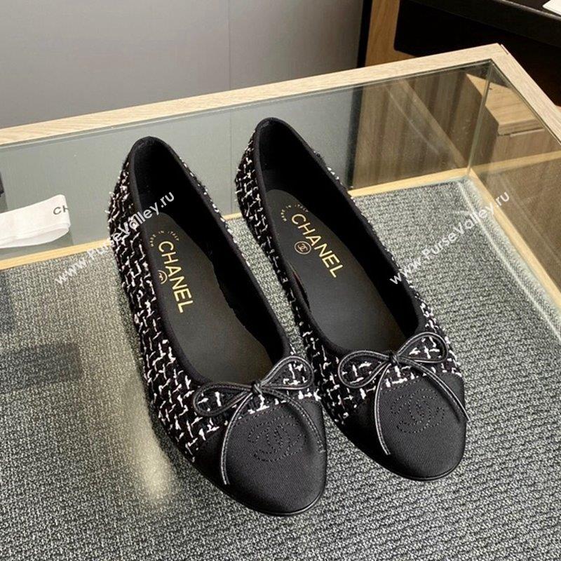 Chanel Tweed Grosgrain Classic Ballet Flat Black/White 1 2023 CH10141 (MD-231014056)