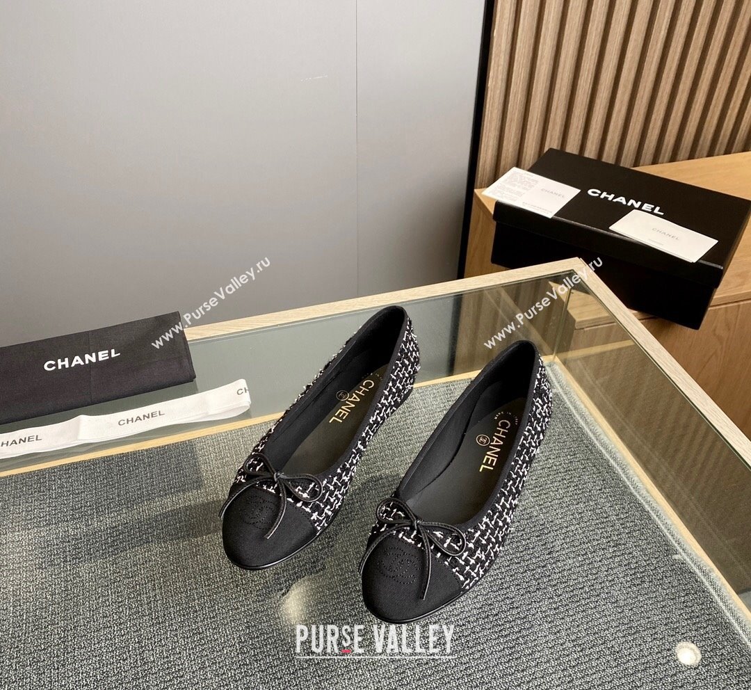 Chanel Tweed Grosgrain Classic Ballet Flat Black/White 1 2023 CH10141 (MD-231014056)