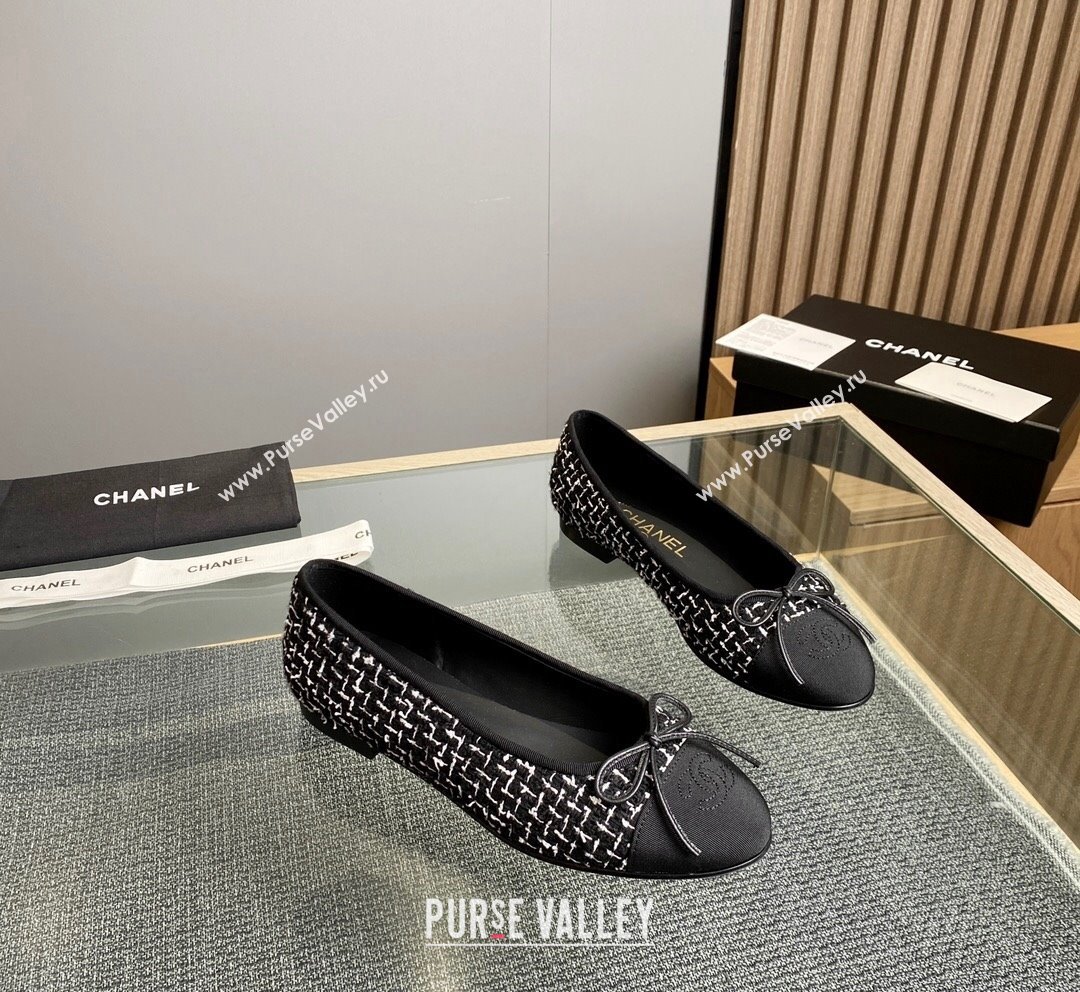 Chanel Tweed Grosgrain Classic Ballet Flat Black/White 1 2023 CH10141 (MD-231014056)