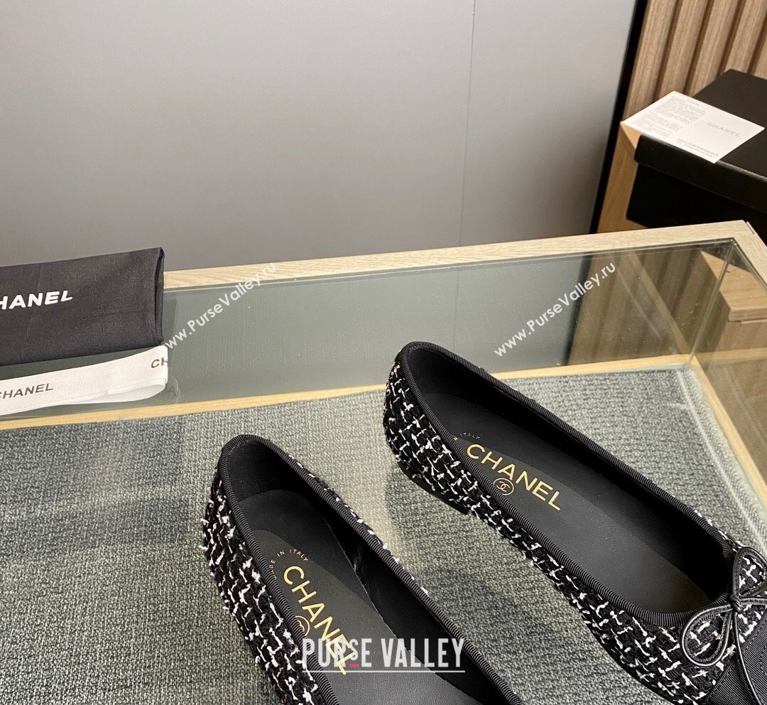 Chanel Tweed Grosgrain Classic Ballet Flat Black/White 1 2023 CH10141 (MD-231014056)