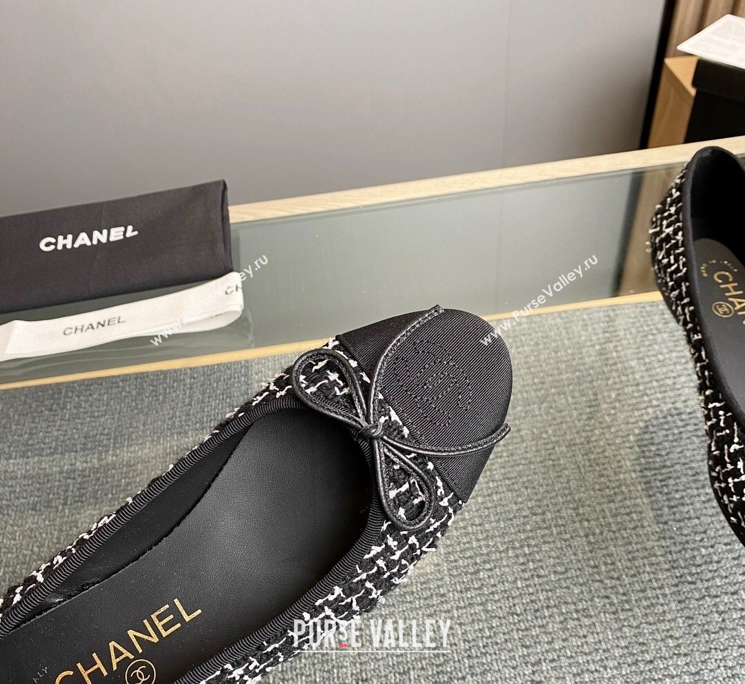 Chanel Tweed Grosgrain Classic Ballet Flat Black/White 1 2023 CH10141 (MD-231014056)