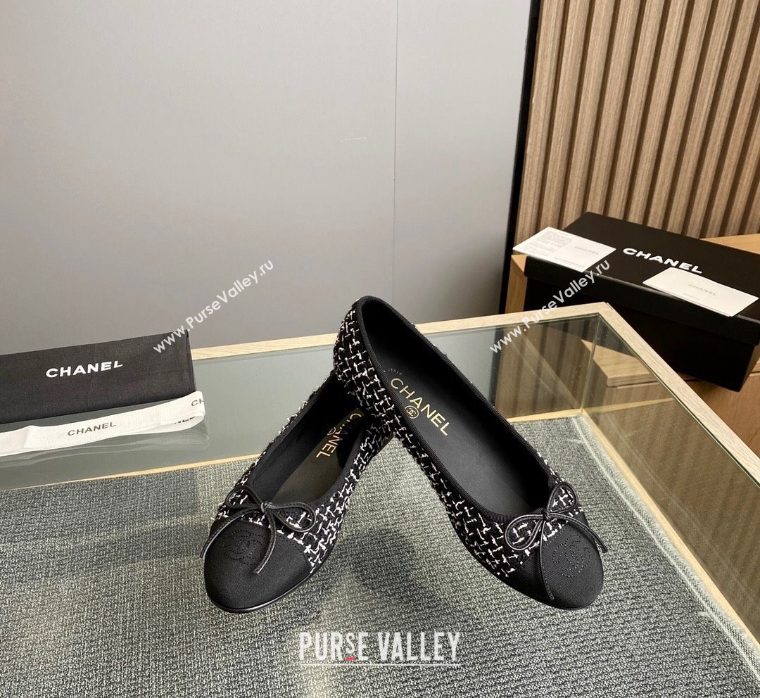 Chanel Tweed Grosgrain Classic Ballet Flat Black/White 1 2023 CH10141 (MD-231014056)