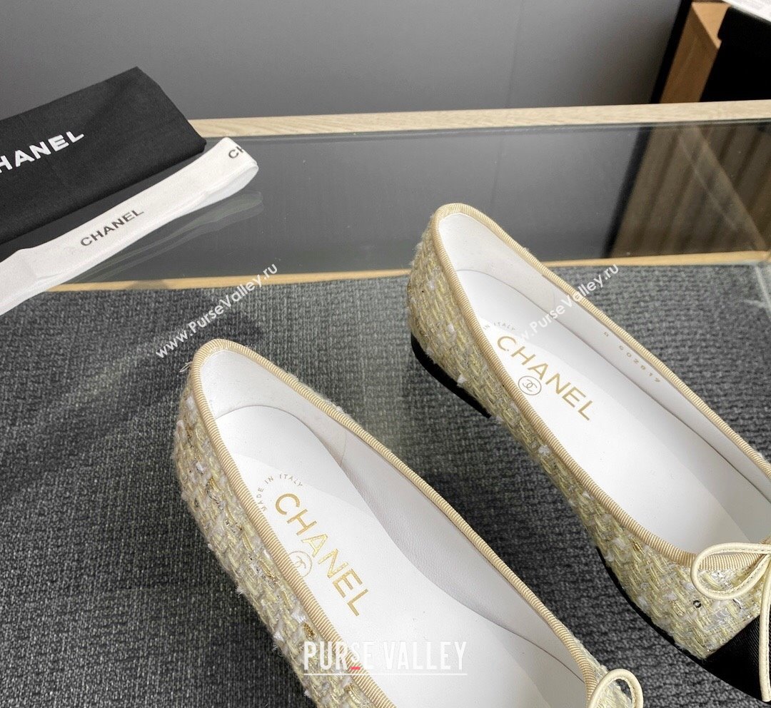 Chanel Tweed Grosgrain Classic Ballet Flat Light Yellow 2 2023 CH10141 (MD-231014057)