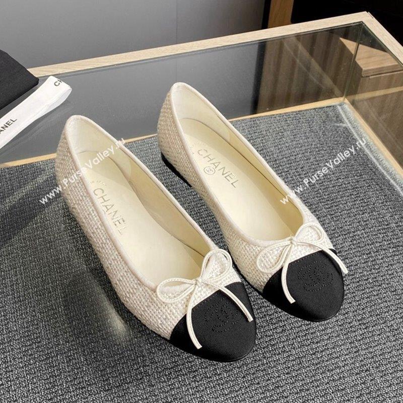 Chanel Tweed Grosgrain Classic Ballet Flat White 6 2023 CH10141 (MD-231014061)