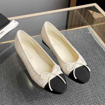 Chanel Tweed Grosgrain Classic Ballet Flat White 6 2023 CH10141 (MD-231014061)