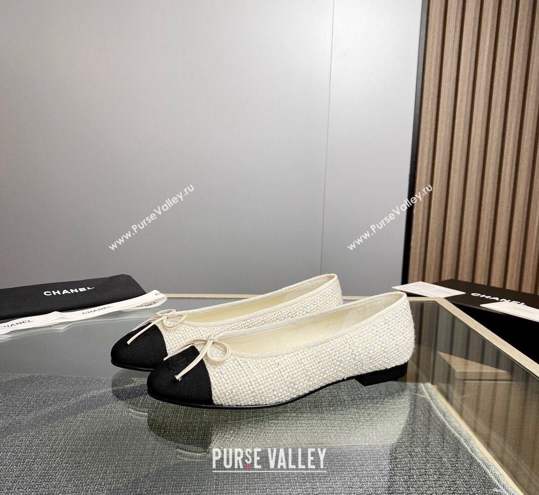 Chanel Tweed Grosgrain Classic Ballet Flat White 6 2023 CH10141 (MD-231014061)