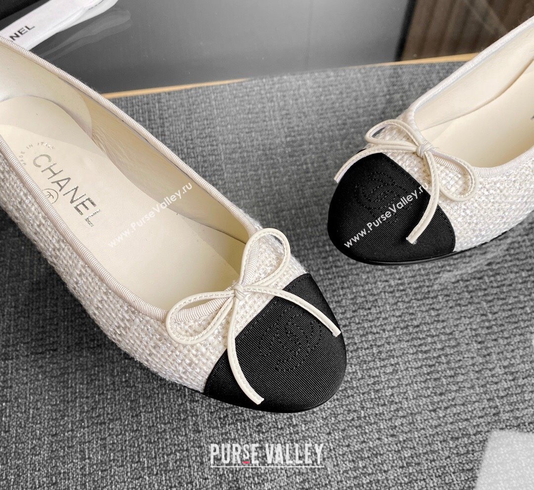 Chanel Tweed Grosgrain Classic Ballet Flat White 6 2023 CH10141 (MD-231014061)