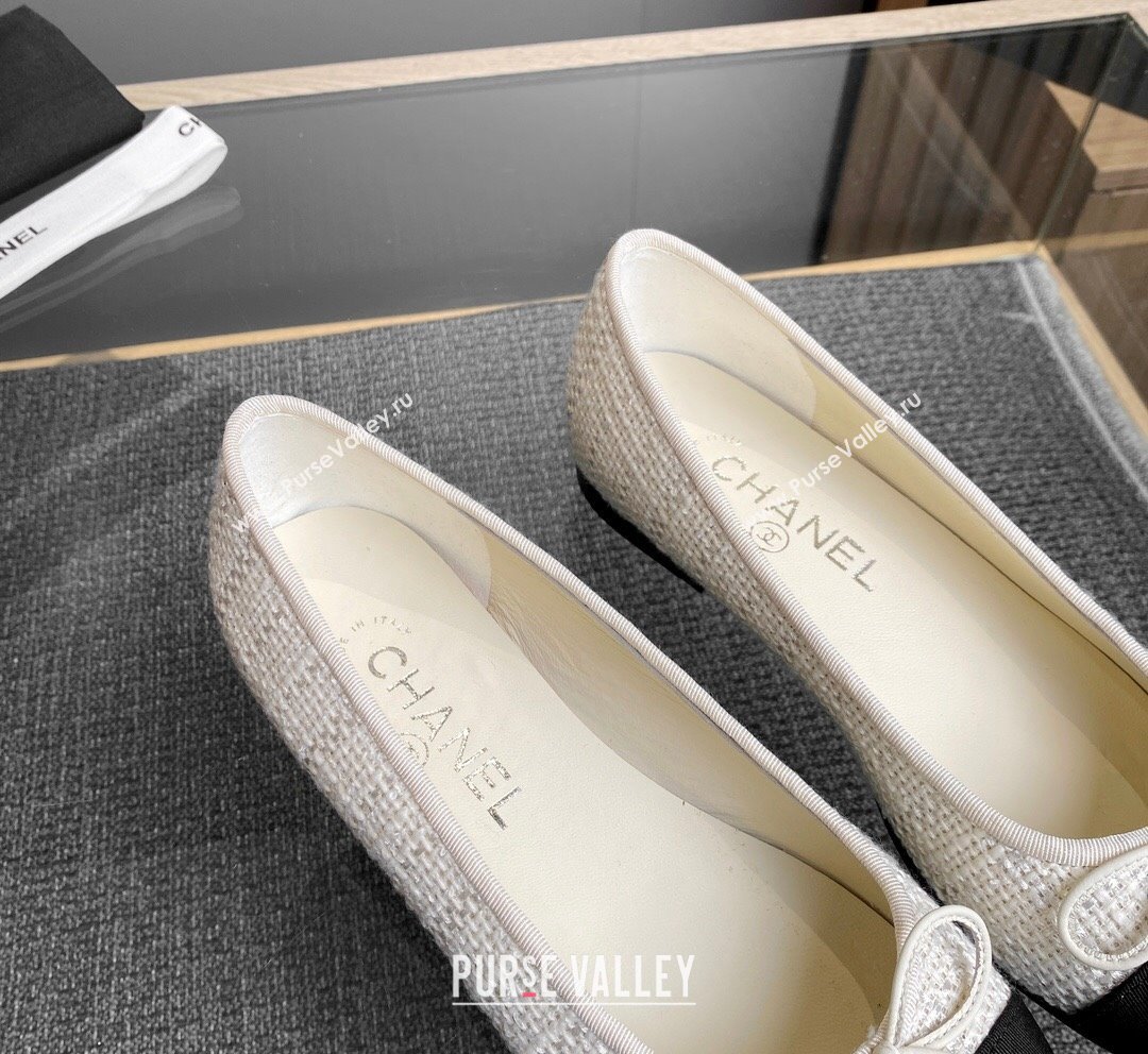 Chanel Tweed Grosgrain Classic Ballet Flat White 6 2023 CH10141 (MD-231014061)