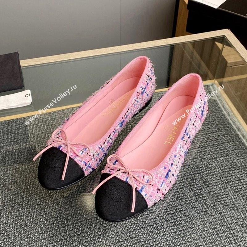 Chanel Tweed Grosgrain Classic Ballet Flat Pink/Blue 7 2023 CH10141 (MD-231014062)