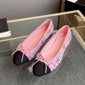 Chanel Tweed Grosgrain Classic Ballet Flat Pink/Blue 7 2023 CH10141 (MD-231014062)