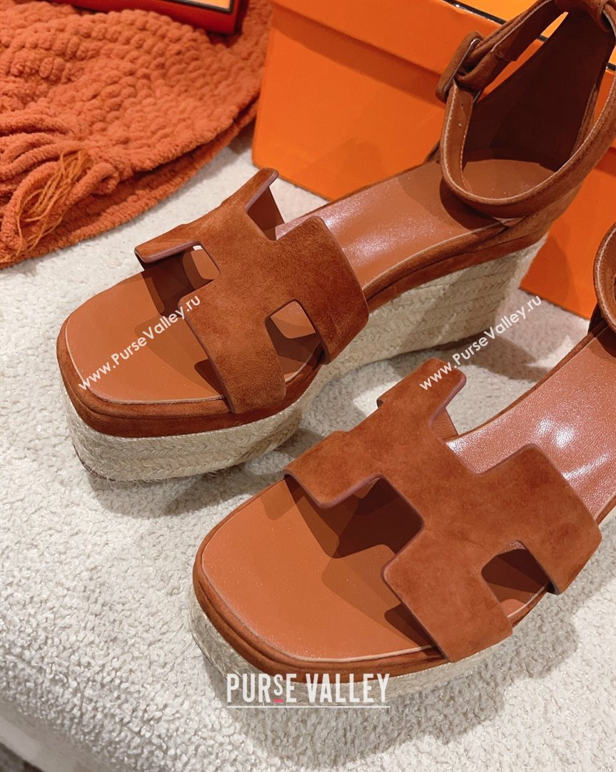 Hermes Elda Suede Platform Wedge Sandals 8.5cm Brown 2023 (MD-231014022)