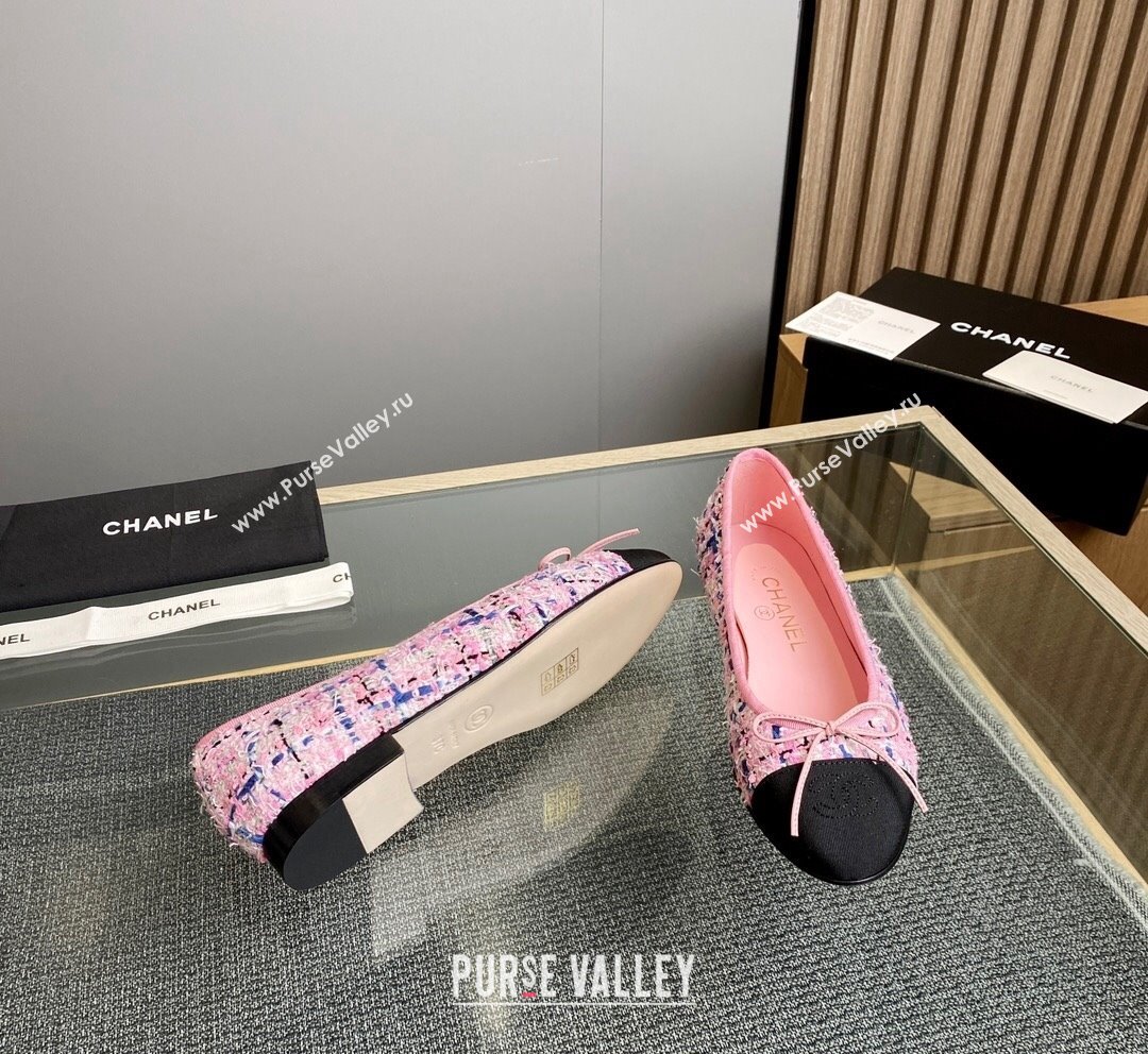 Chanel Tweed Grosgrain Classic Ballet Flat Pink/Blue 7 2023 CH10141 (MD-231014062)