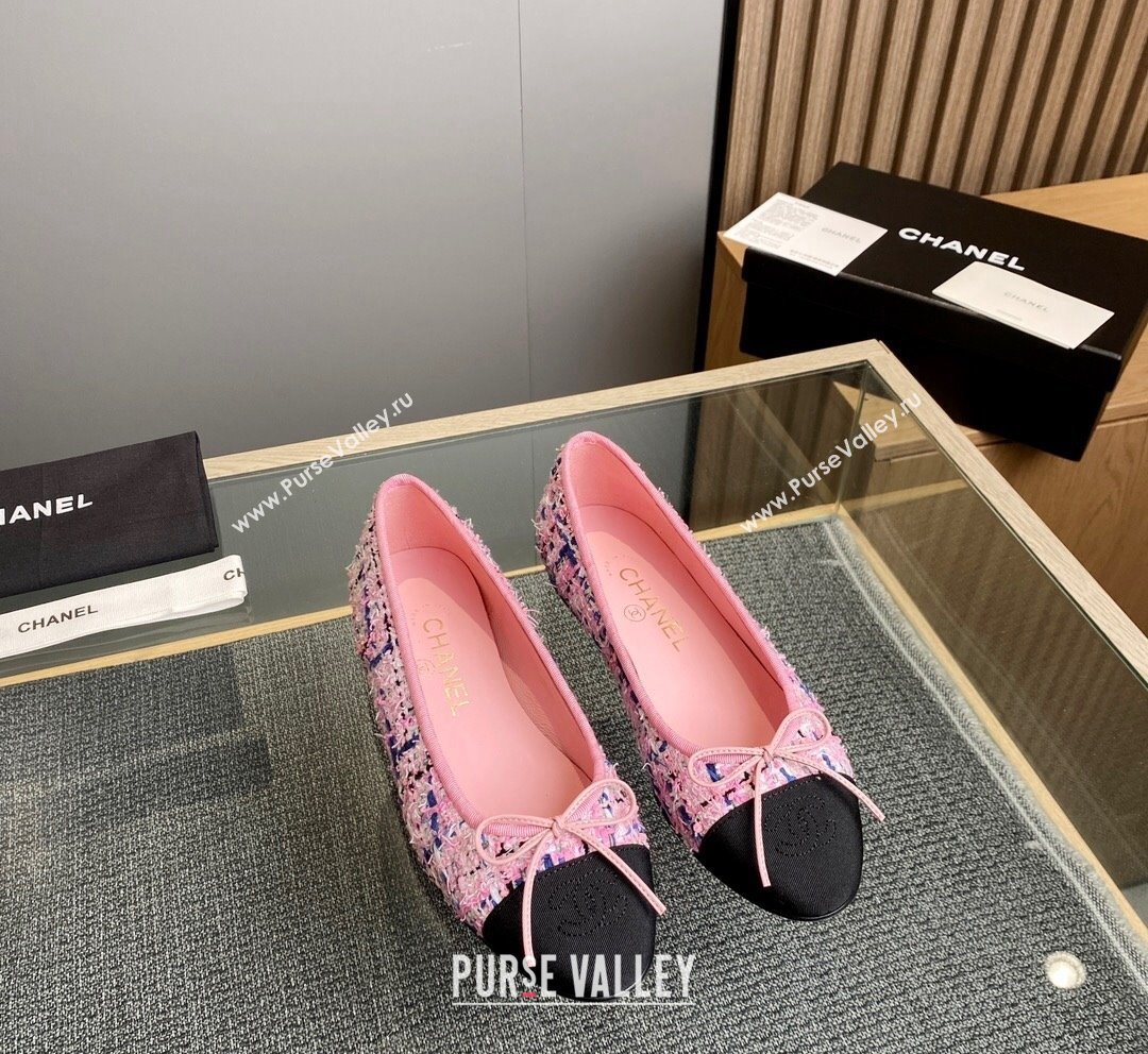 Chanel Tweed Grosgrain Classic Ballet Flat Pink/Blue 7 2023 CH10141 (MD-231014062)