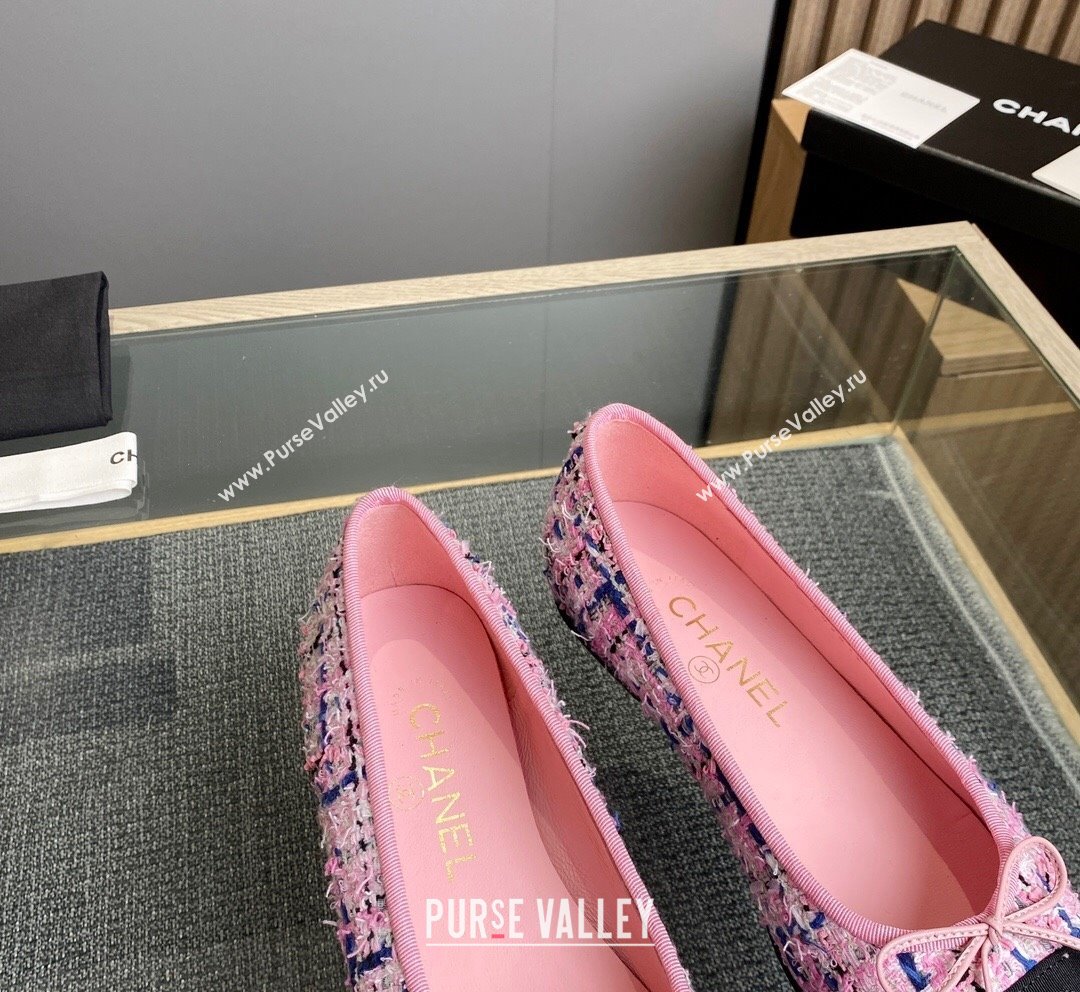 Chanel Tweed Grosgrain Classic Ballet Flat Pink/Blue 7 2023 CH10141 (MD-231014062)