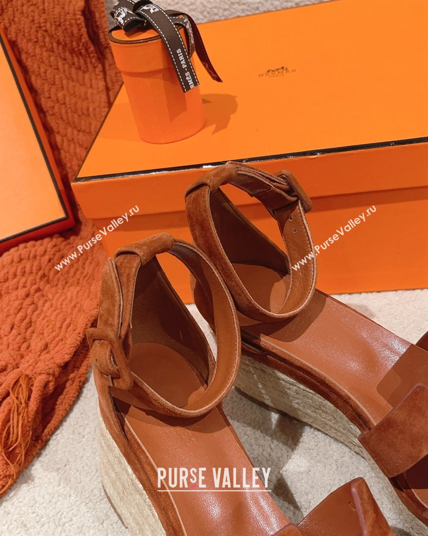 Hermes Elda Suede Platform Wedge Sandals 8.5cm Brown 2023 (MD-231014022)