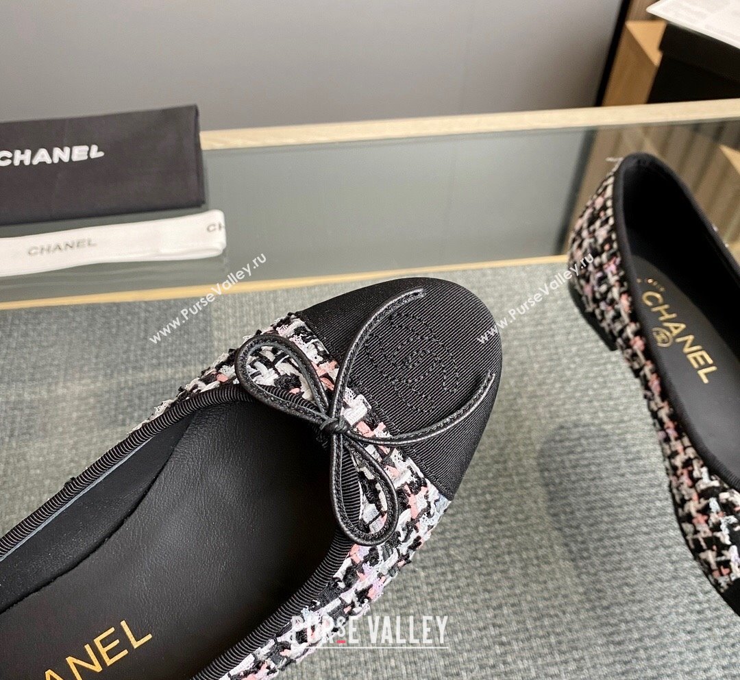 Chanel Tweed Grosgrain Classic Ballet Flat Black/Pink/White 8 2023 CH10141 (MD-231014063)