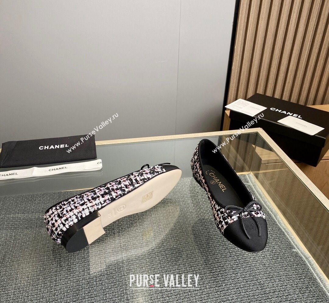 Chanel Tweed Grosgrain Classic Ballet Flat Black/Pink/White 8 2023 CH10141 (MD-231014063)