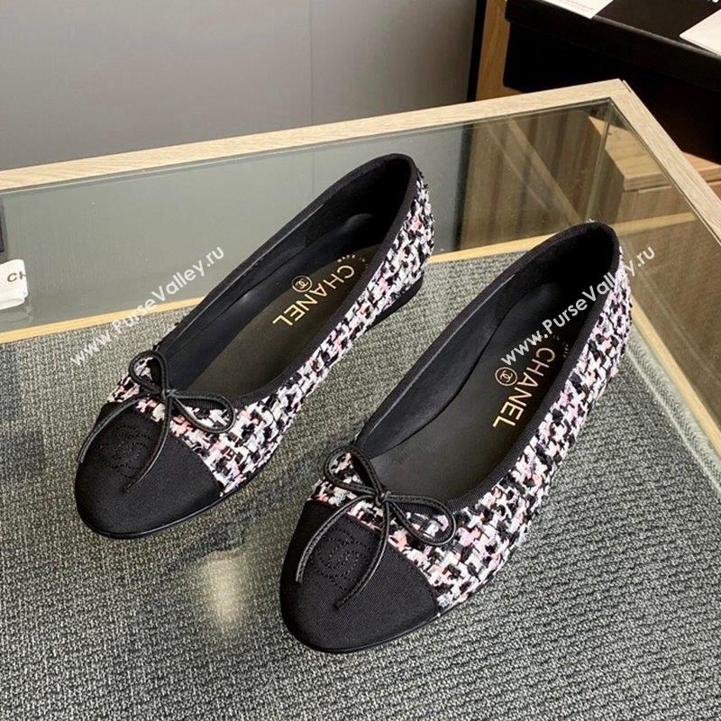 Chanel Tweed Grosgrain Classic Ballet Flat Black/Pink/White 8 2023 CH10141 (MD-231014063)