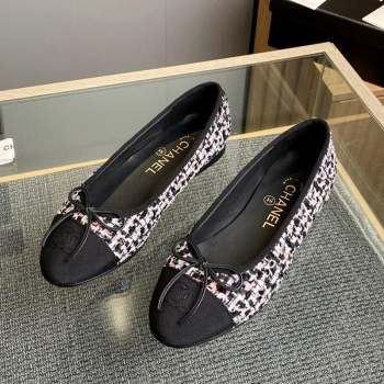 Chanel Tweed Grosgrain Classic Ballet Flat Black/Pink/White 8 2023 CH10141 (MD-231014063)