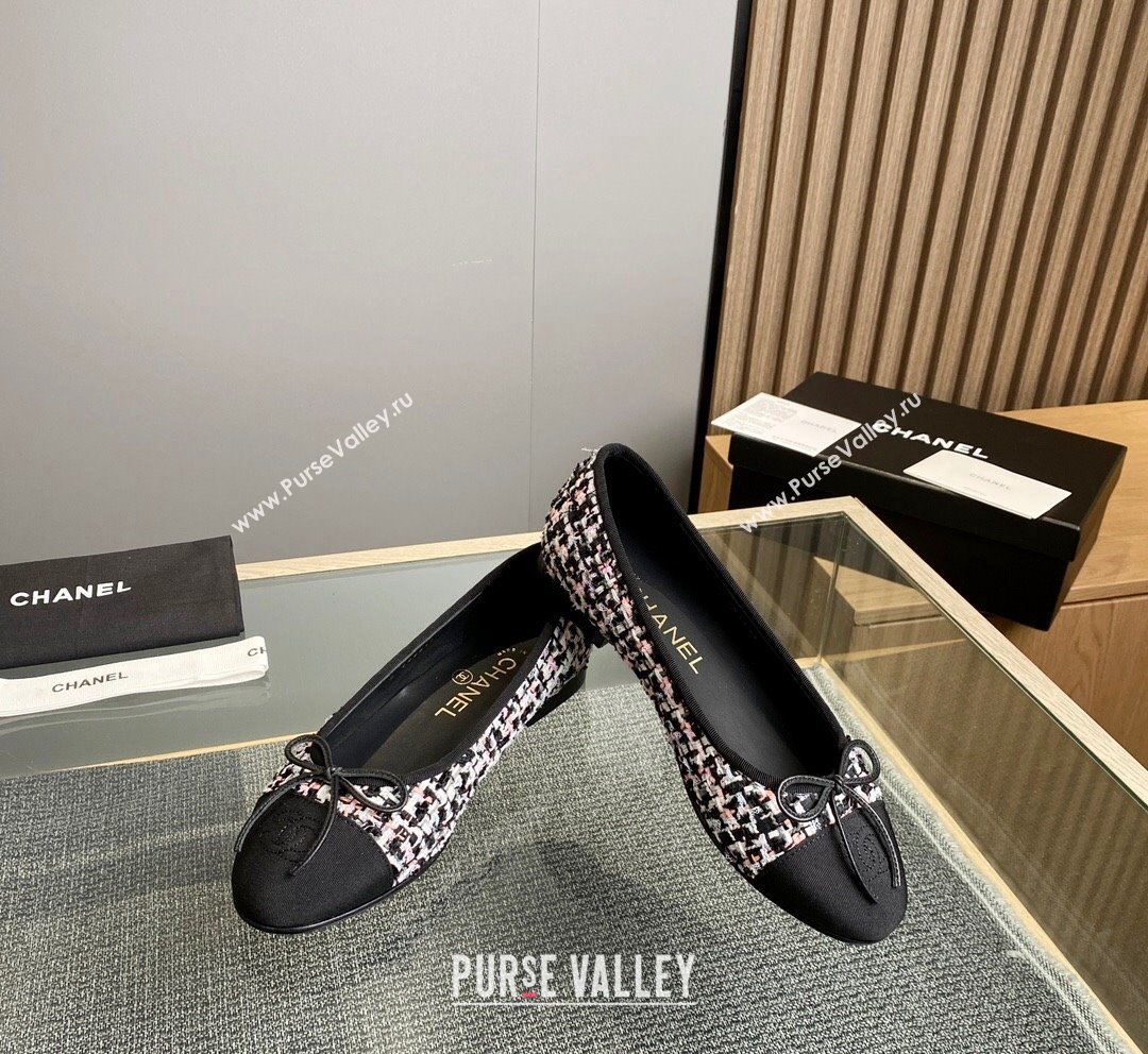 Chanel Tweed Grosgrain Classic Ballet Flat Black/Pink/White 8 2023 CH10141 (MD-231014063)