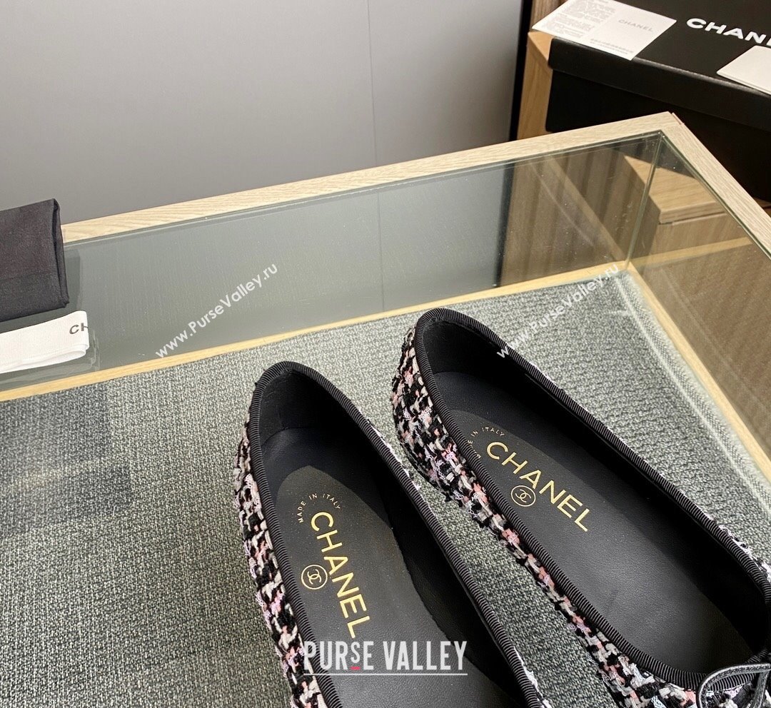 Chanel Tweed Grosgrain Classic Ballet Flat Black/Pink/White 8 2023 CH10141 (MD-231014063)