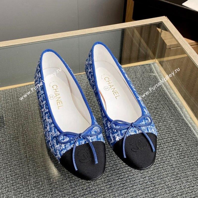 Chanel Tweed Grosgrain Classic Ballet Flat Blue 2023 CH10141 (MD-231014065)