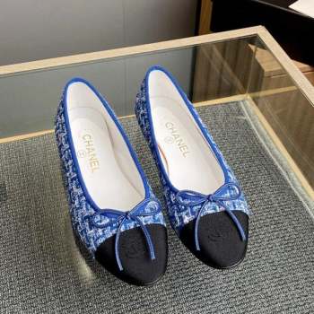 Chanel Tweed Grosgrain Classic Ballet Flat Blue 2023 CH10141 (MD-231014065)