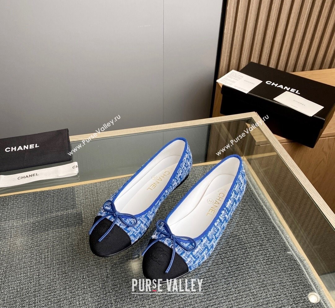 Chanel Tweed Grosgrain Classic Ballet Flat Blue 2023 CH10141 (MD-231014065)