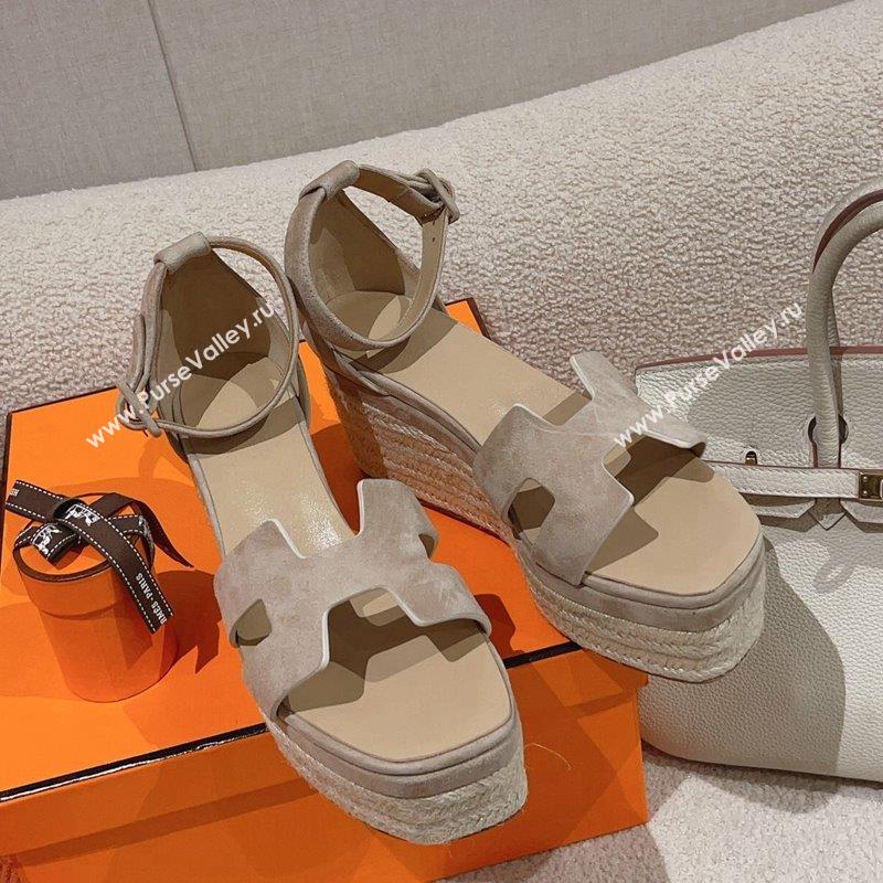 Hermes Elda Suede Platform Wedge Sandals 8.5cm Grey 2023 (MD-231014023)