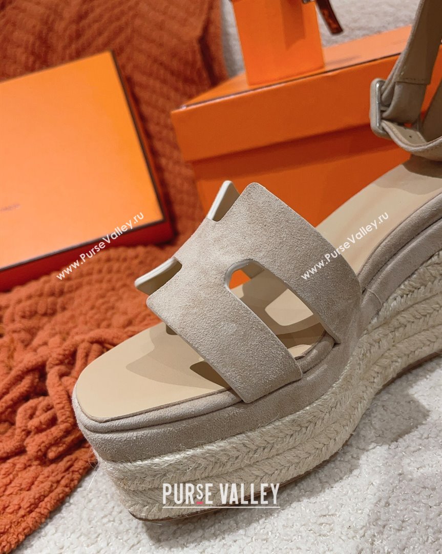 Hermes Elda Suede Platform Wedge Sandals 8.5cm Grey 2023 (MD-231014023)