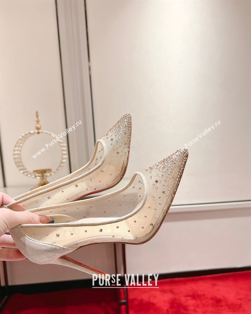 Christian Louboutin Follies Strass Heel Pumps 10cm in Mesh and Crystals 2023 (MD-231014001)