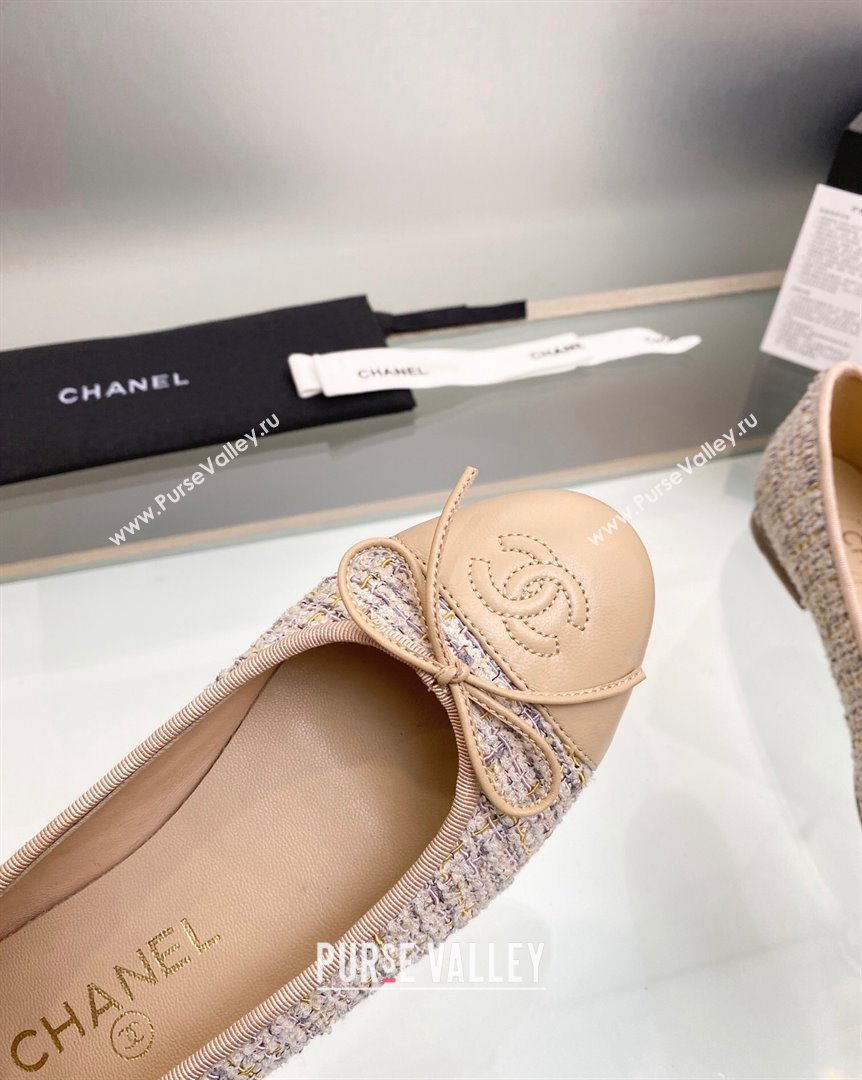 Chanel Tweed Leather Classic Ballet Flat Nude 1 2023 CH10141 (MD-231014075)