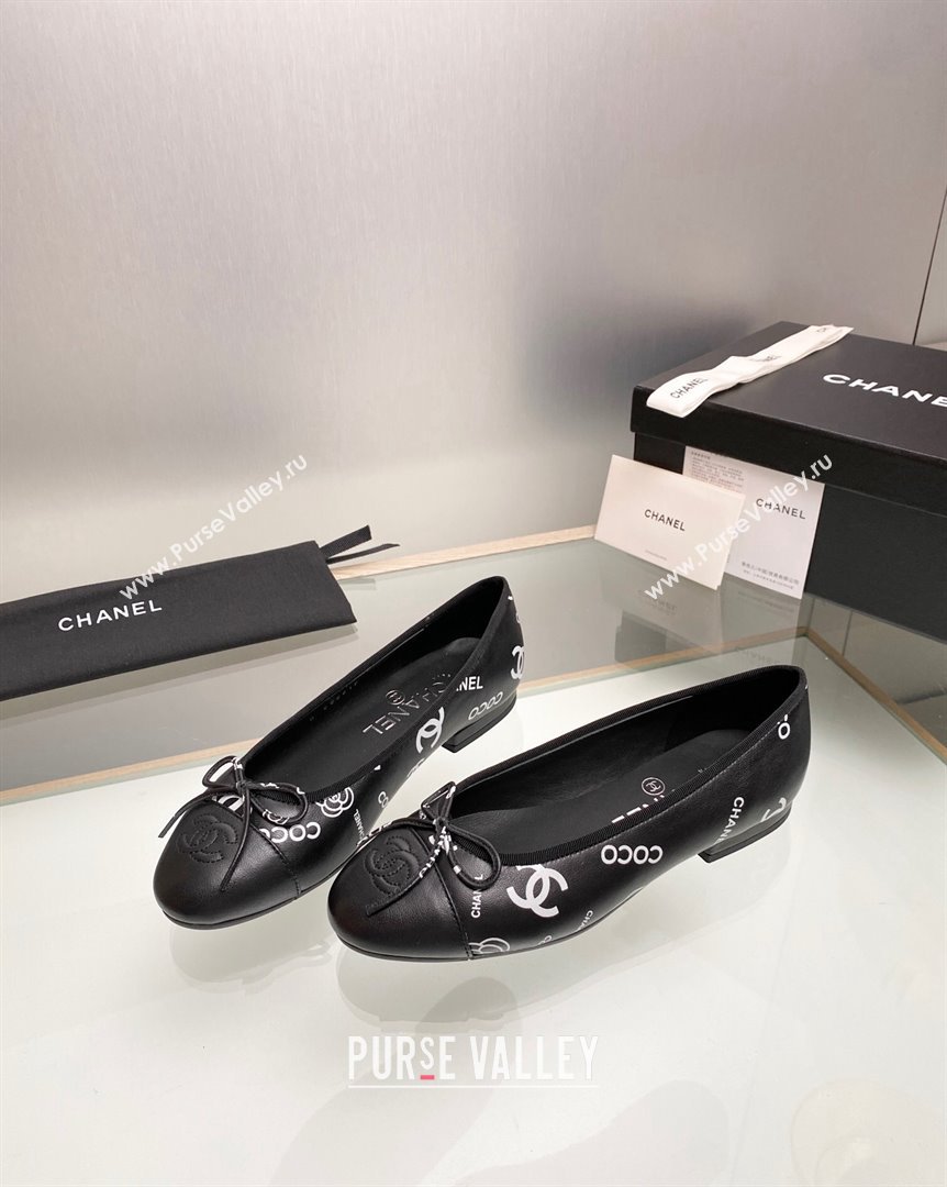 Chanel CC Printed Leather Classic Ballet Flat Black 2023 CH10141 (MD-231014081)