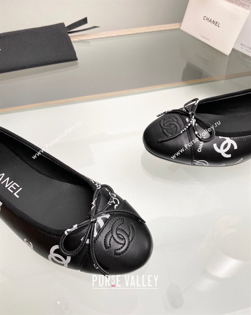 Chanel CC Printed Leather Classic Ballet Flat Black 2023 CH10141 (MD-231014081)