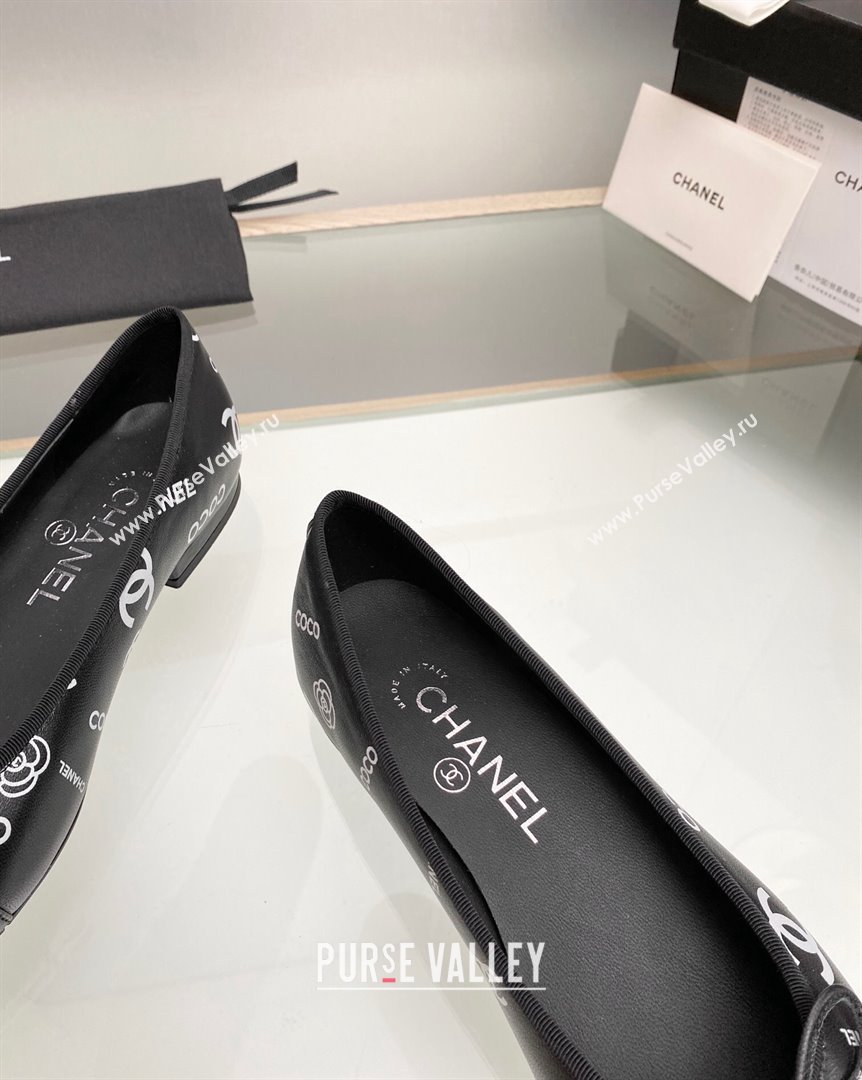 Chanel CC Printed Leather Classic Ballet Flat Black 2023 CH10141 (MD-231014081)