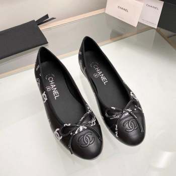 Chanel CC Printed Leather Classic Ballet Flat Black 2023 CH10141 (MD-231014081)