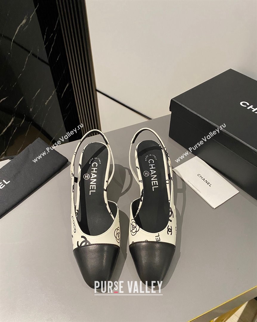 Chanel Coco CC Lambskin Classic Slingback Pumps 6cm White Black 2023 CH10161 (MD-231016018)