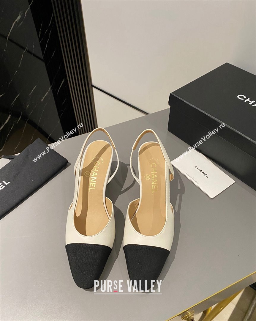 Chanel Lambskin Grosgrain Classic Slingback Pumps 6cm White Black 2023 CH10161 (MD-231016019)