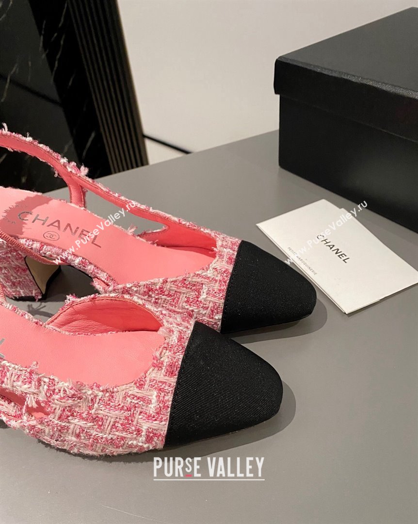 Chanel Tweed Classic Slingback Pumps 6cm Pink 2023 CH10161 (MD-231016013)