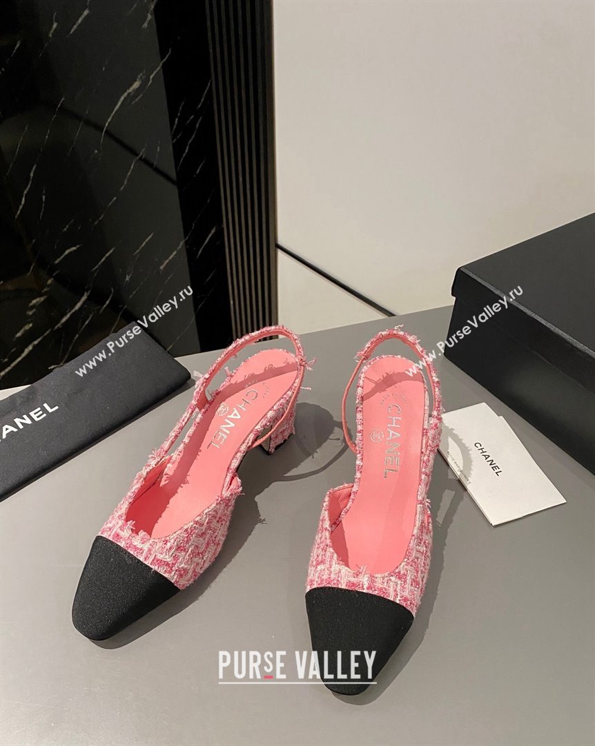 Chanel Tweed Classic Slingback Pumps 6cm Pink 2023 CH10161 (MD-231016013)