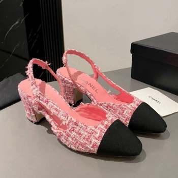 Chanel Tweed Classic Slingback Pumps 6cm Pink 2023 CH10161 (MD-231016013)