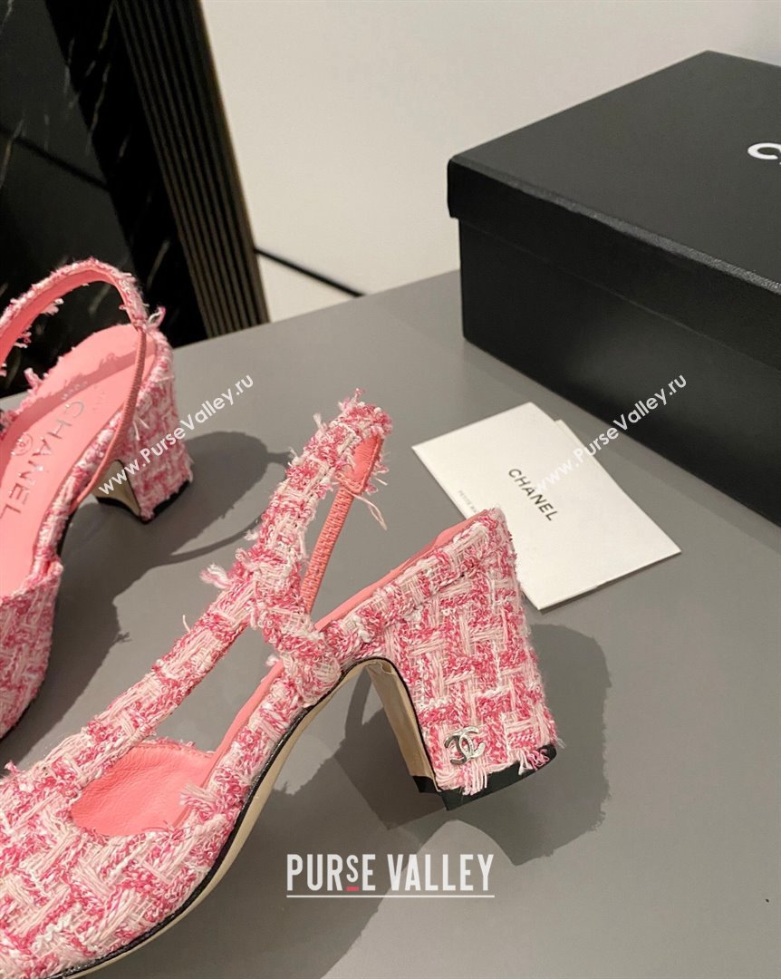 Chanel Tweed Classic Slingback Pumps 6cm Pink 2023 CH10161 (MD-231016013)