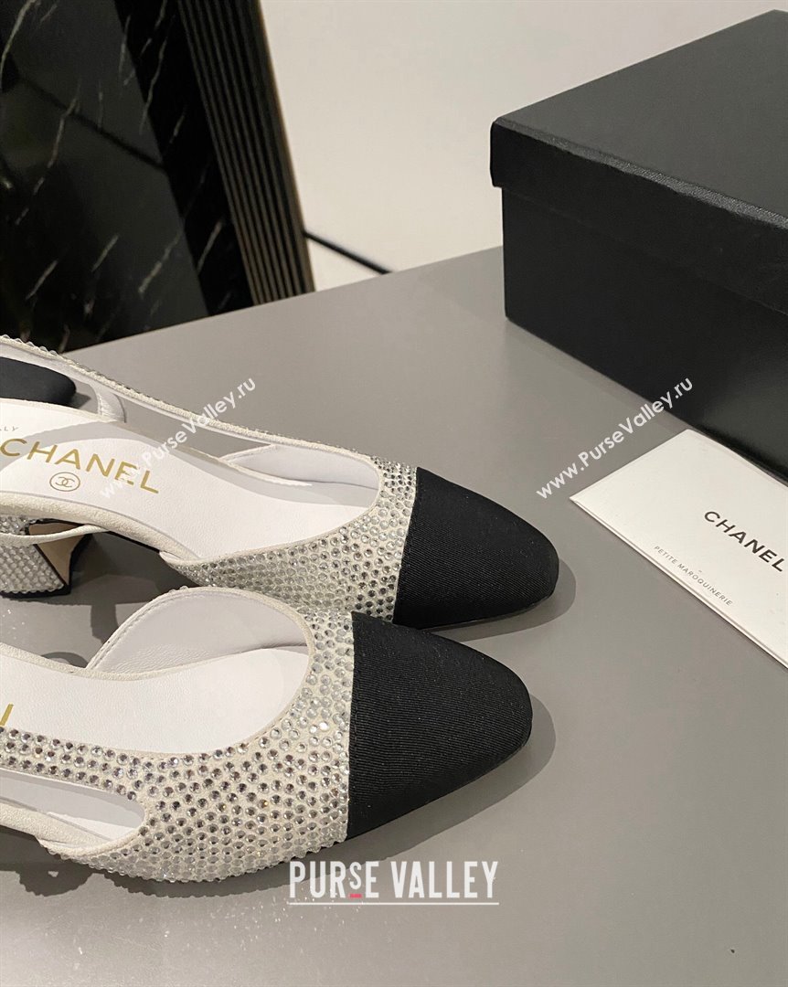 Chanel Crystals Suede Classic Slingback Pumps 6cm White 2023 CH10161 (MD-231016021)