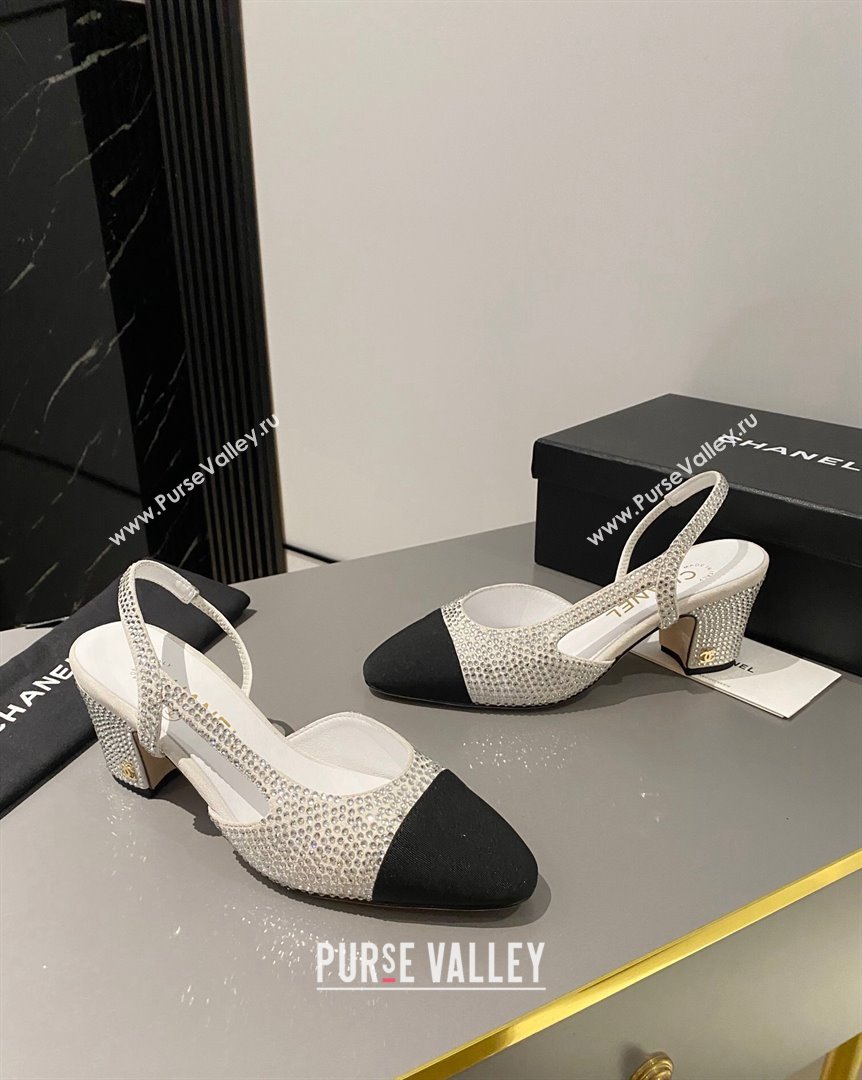 Chanel Crystals Suede Classic Slingback Pumps 6cm White 2023 CH10161 (MD-231016021)