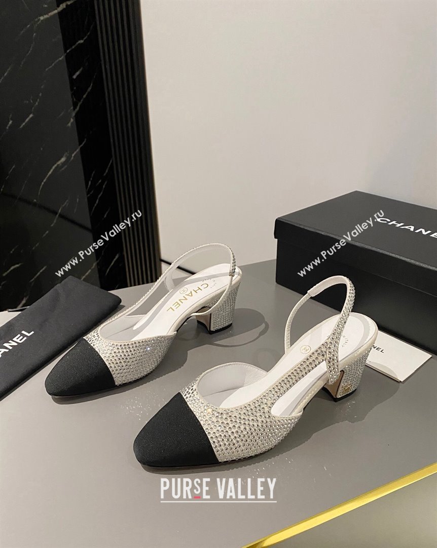 Chanel Crystals Suede Classic Slingback Pumps 6cm White 2023 CH10161 (MD-231016021)