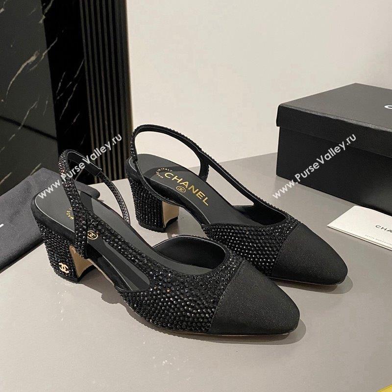 Chanel Crystals Suede Classic Slingback Pumps 6cm Black 2023 CH10161 (MD-231016022)