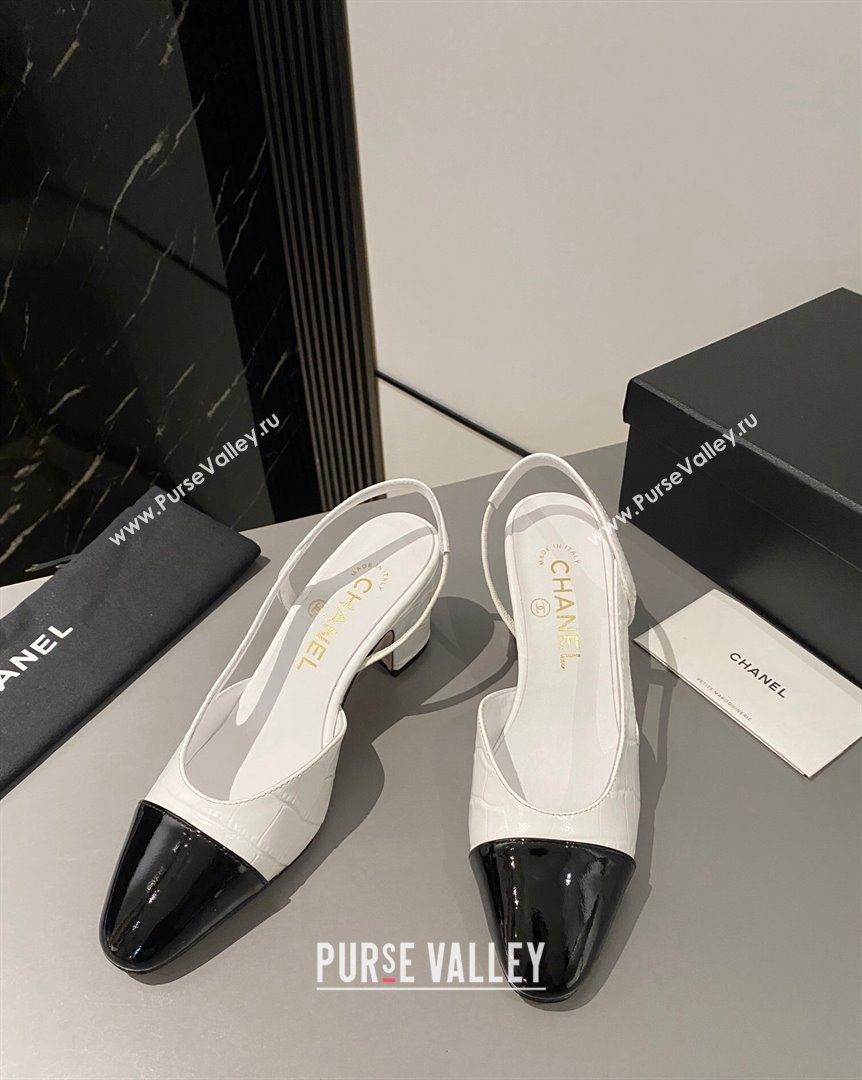 Chanel Stone Embossed Calfskin Classic Slingback Pumps 6cm White 2023 CH10161 (MD-231016023)