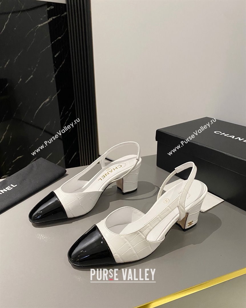 Chanel Stone Embossed Calfskin Classic Slingback Pumps 6cm White 2023 CH10161 (MD-231016023)