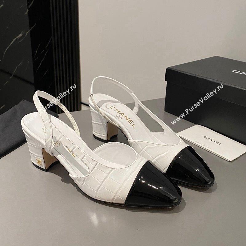 Chanel Stone Embossed Calfskin Classic Slingback Pumps 6cm White 2023 CH10161 (MD-231016023)